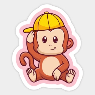 Cute Monkey Sitting With Hat Cartoon Sticker